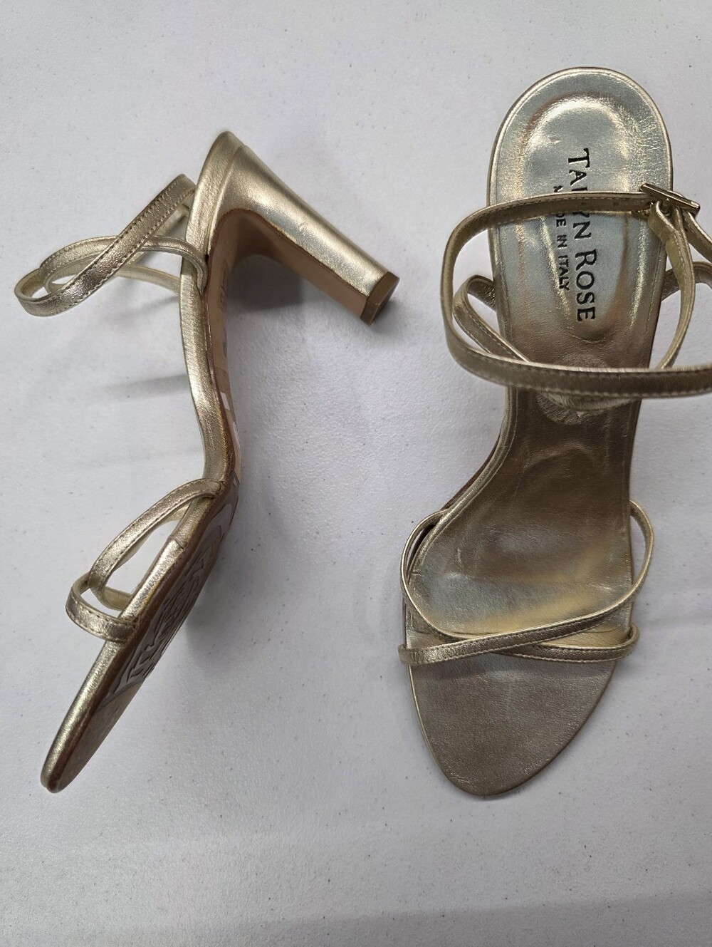 Taryn Rose Gold leather Heeled Criss-cross straps Sandals